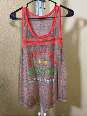 Zoe + Liv Heather Gray Tank with Coral Trim and Multicolor Letters